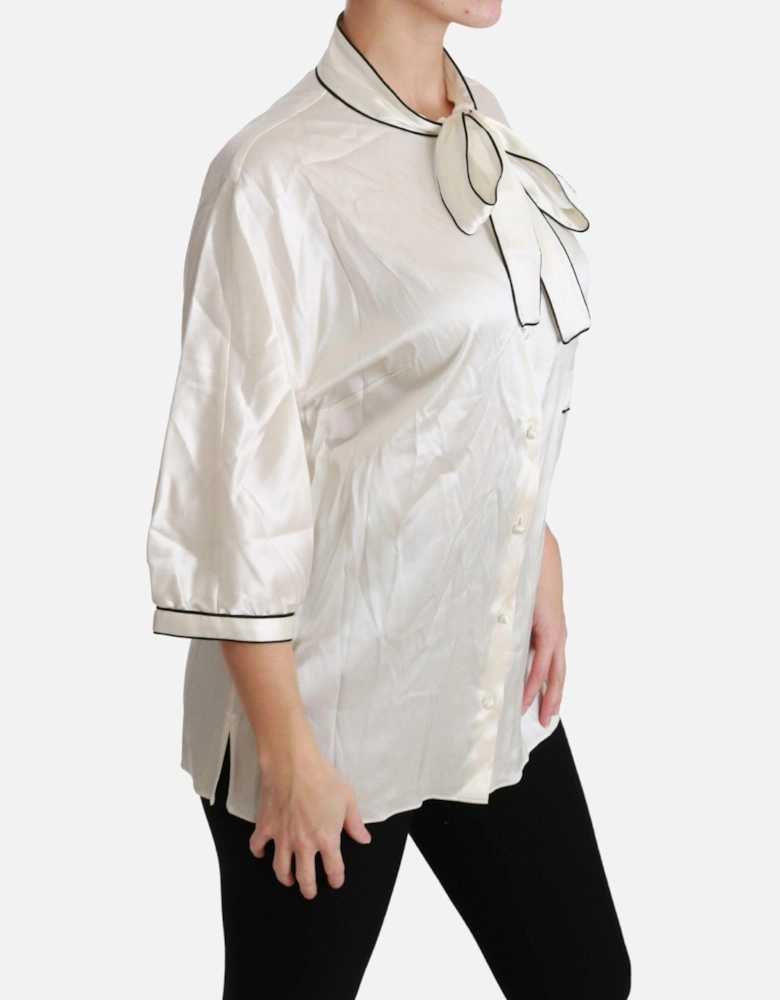 Dolce Gabbana Silk Blouse Bow Tie Neck Women - Beige Shirts