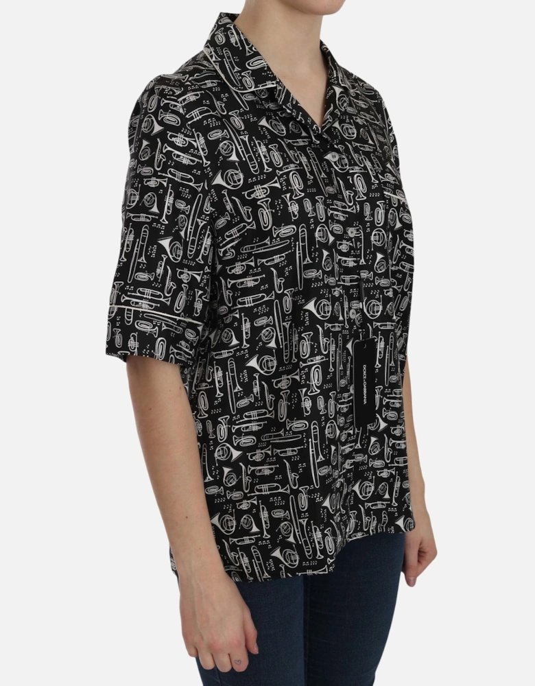 Dolce Gabbana Musical Instruments Silk Shirt Women - Black