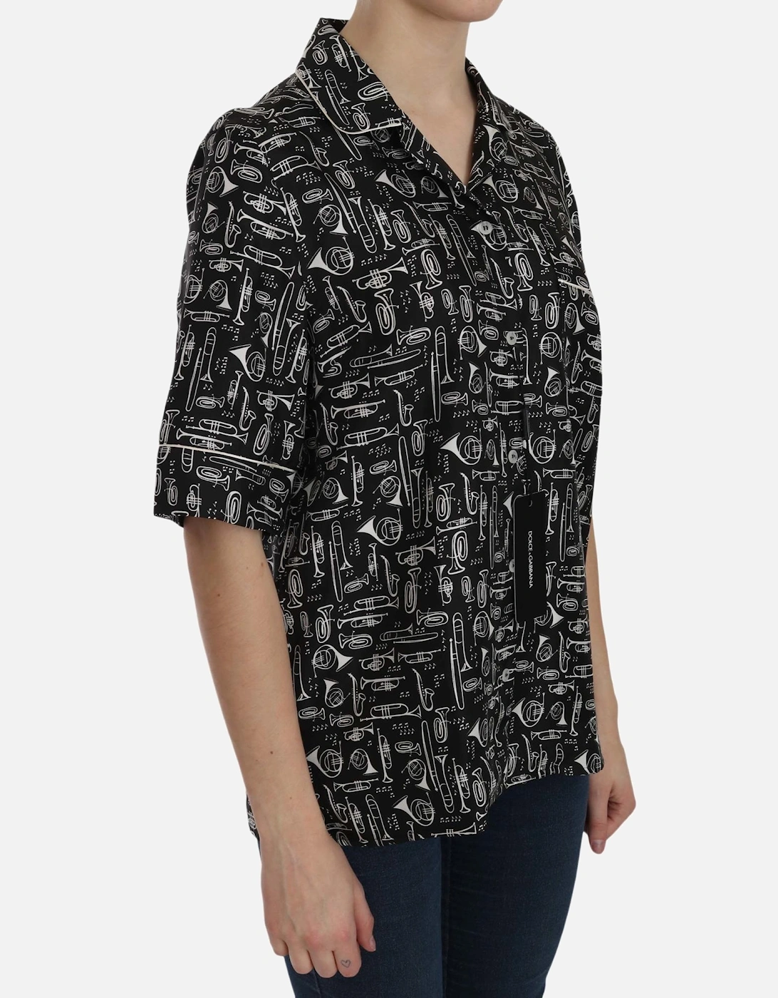Dolce Gabbana Musical Instruments Silk Shirt Women - Black