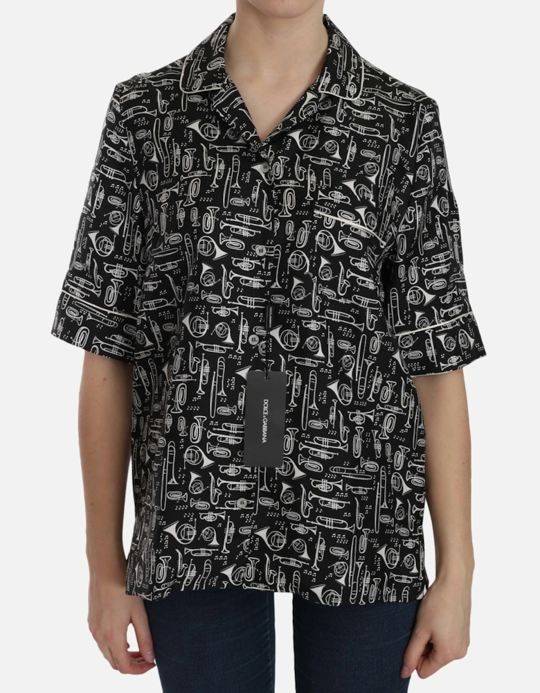 Dolce Gabbana Musical Instruments Silk Shirt Women - Black