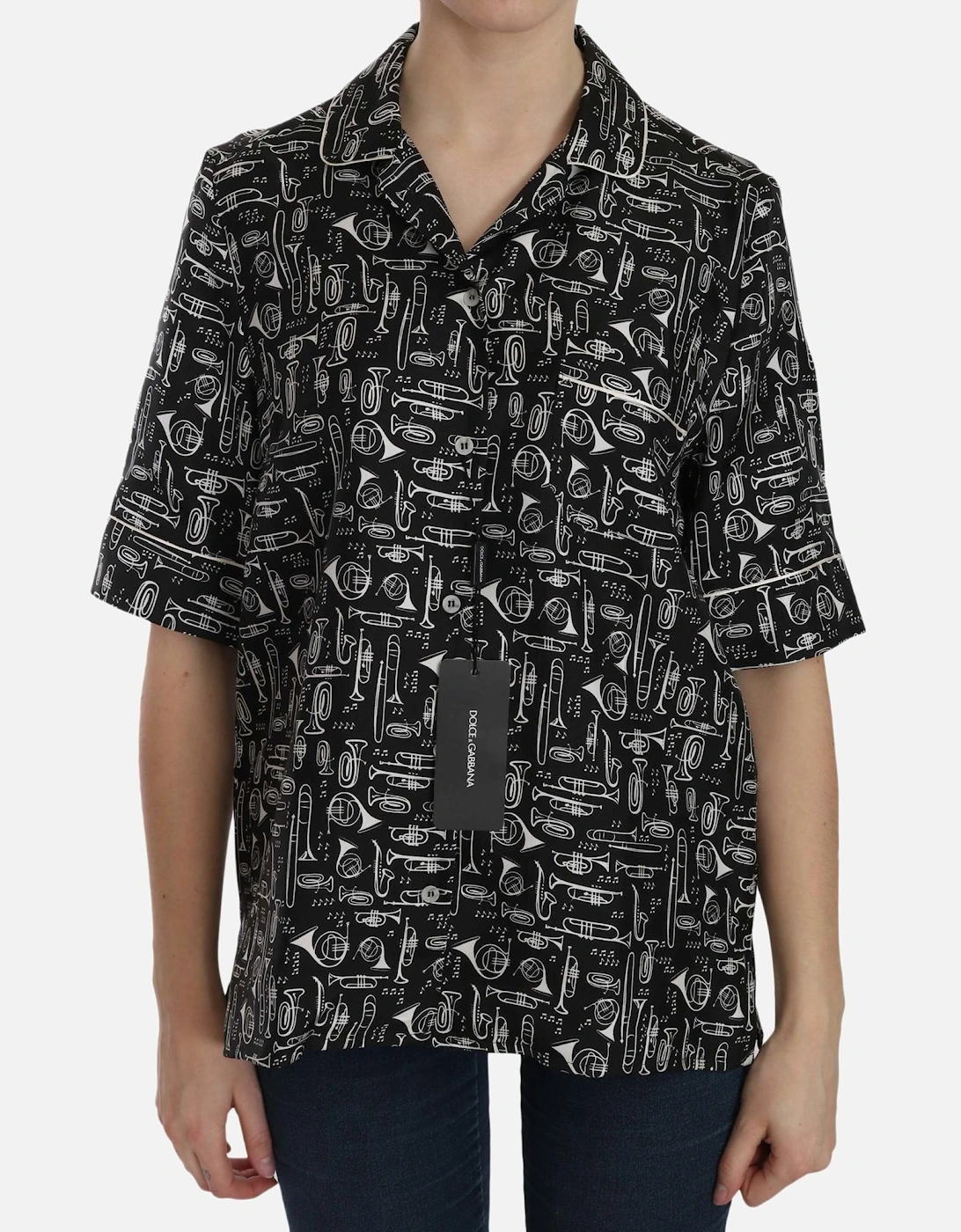 Dolce Gabbana Musical Instruments Silk Shirt Women - Black, 5 of 4