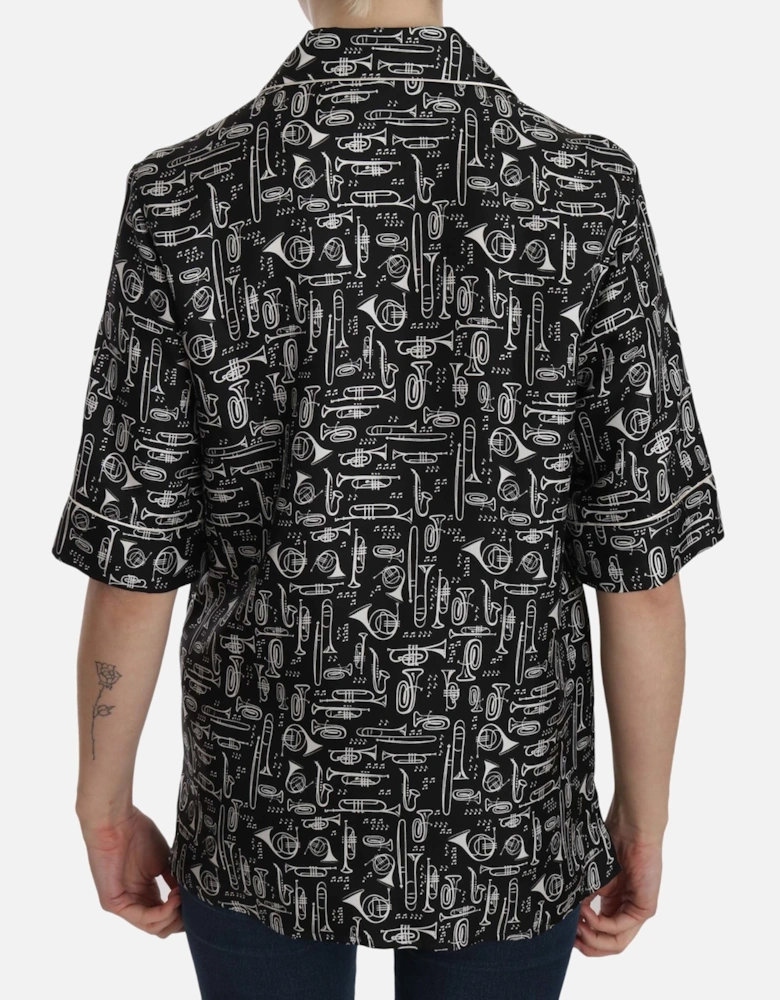 Dolce Gabbana Musical Instruments Silk Shirt Women - Black