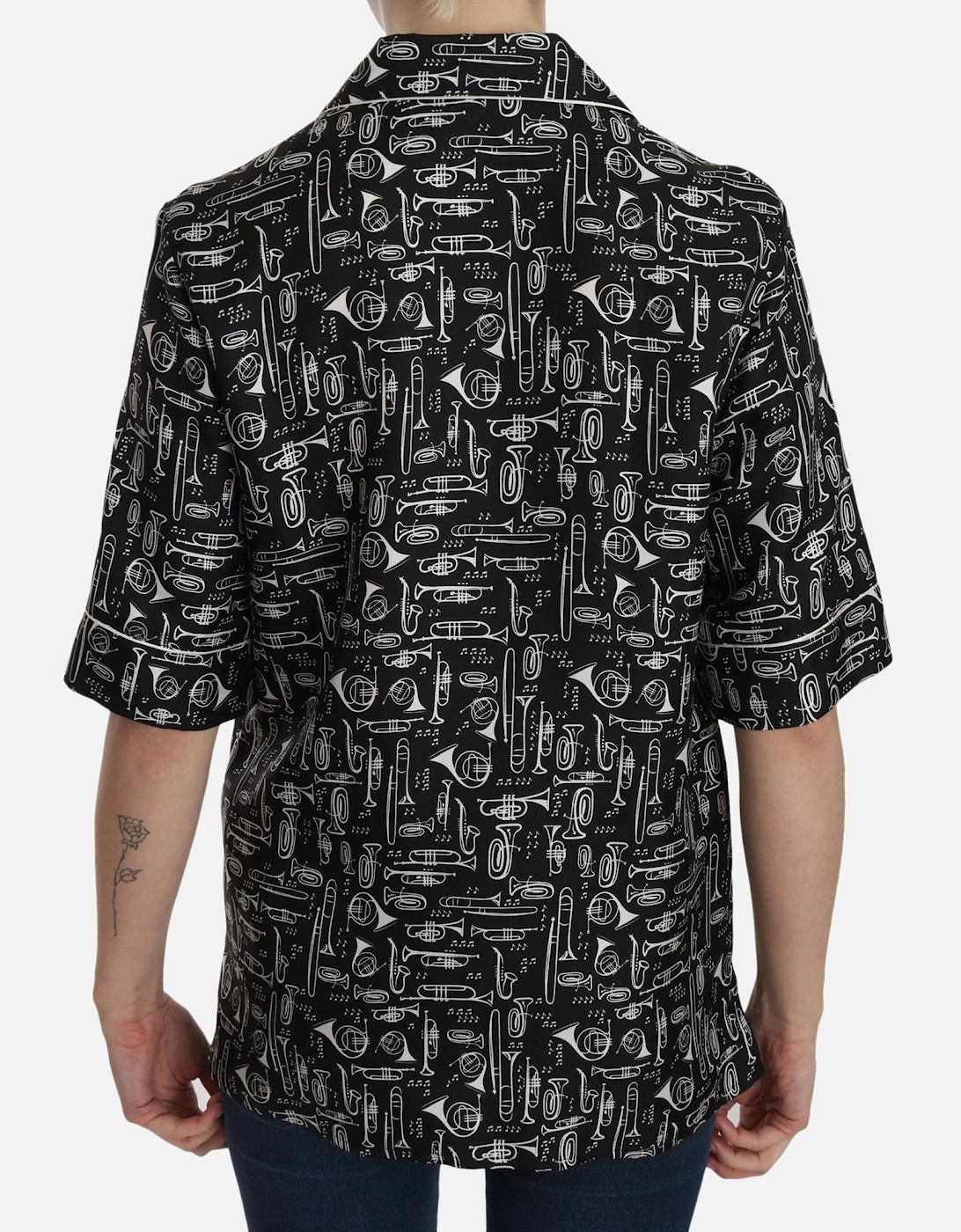 Dolce Gabbana Musical Instruments Silk Shirt Women - Black