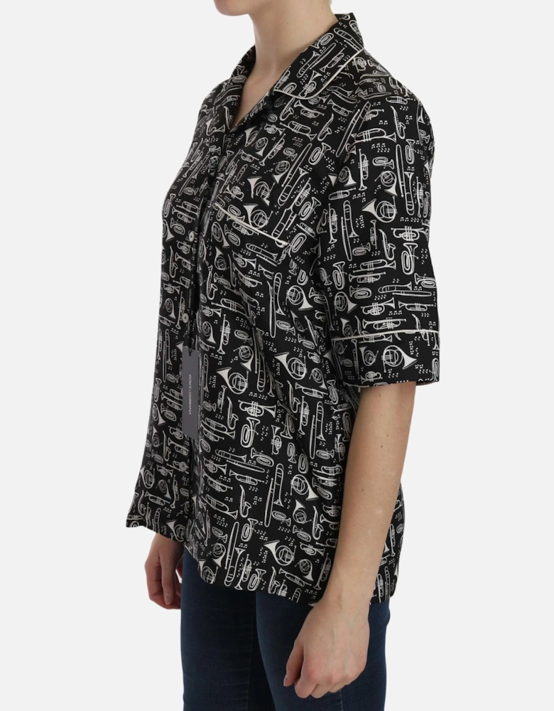Dolce Gabbana Musical Instruments Silk Shirt Women - Black