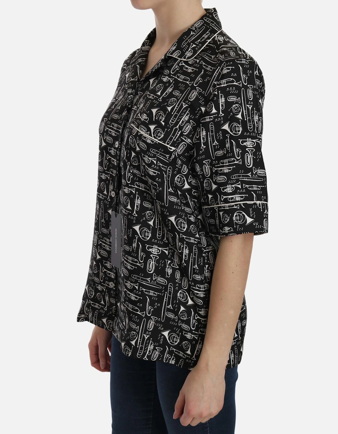 Dolce Gabbana Musical Instruments Silk Shirt Women - Black