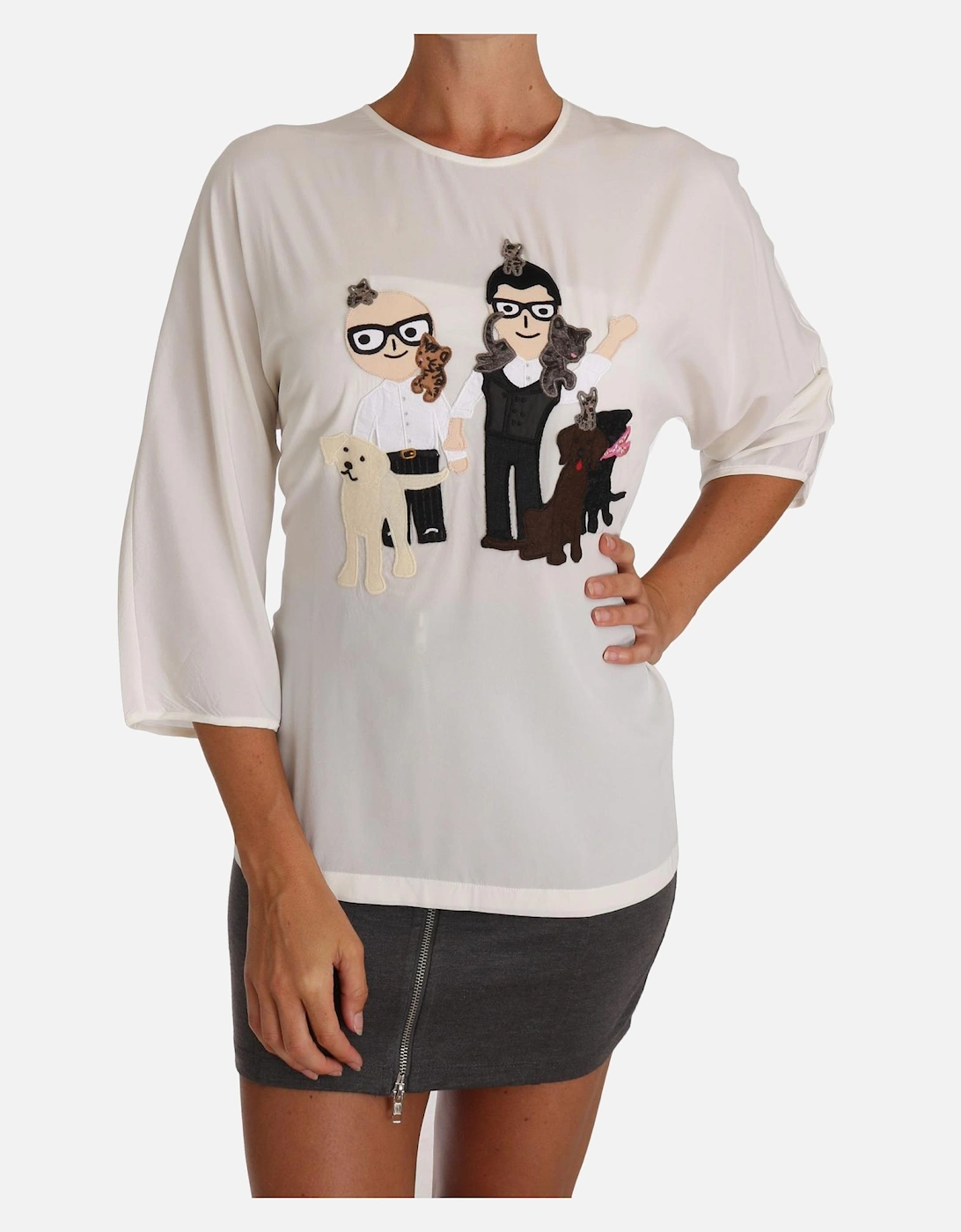 Dolce & Gabbana Women's White Silk Blouse Applique - T-Shirts - : Size 10