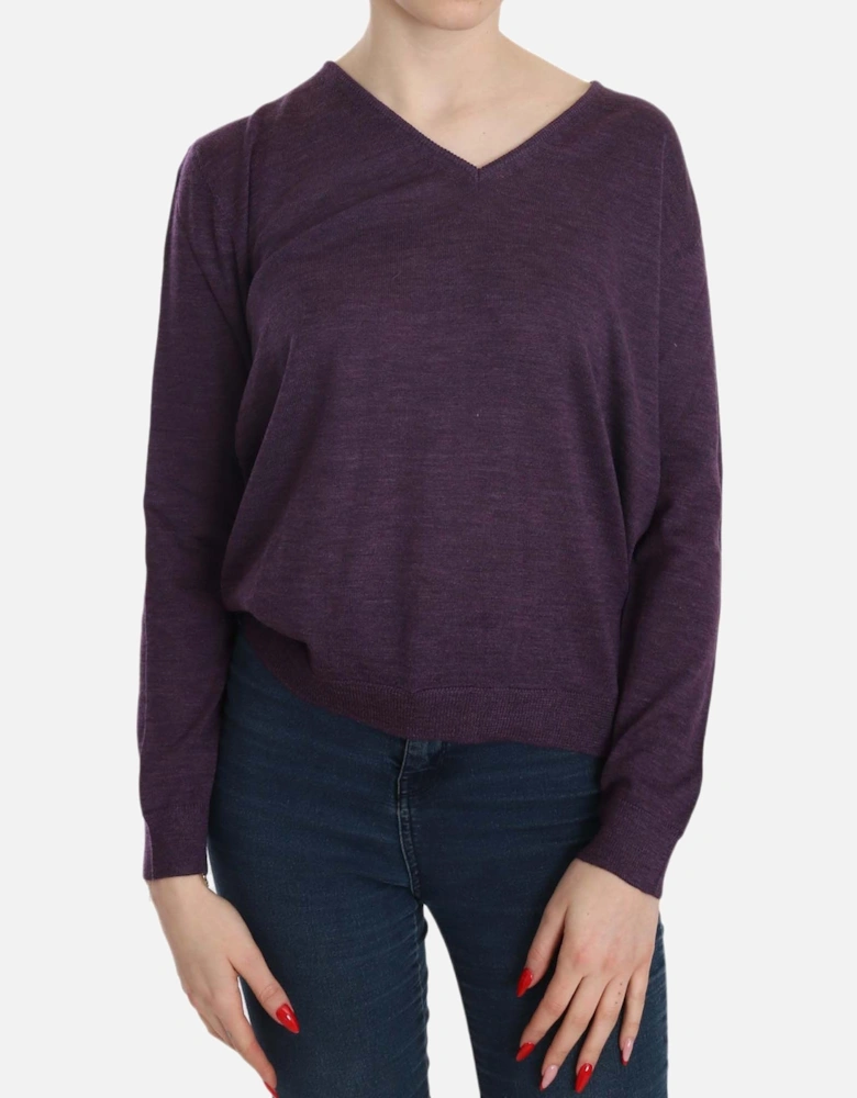 Pullover Sweater Long Sleeve VNeck Women - Purple T-Shirts