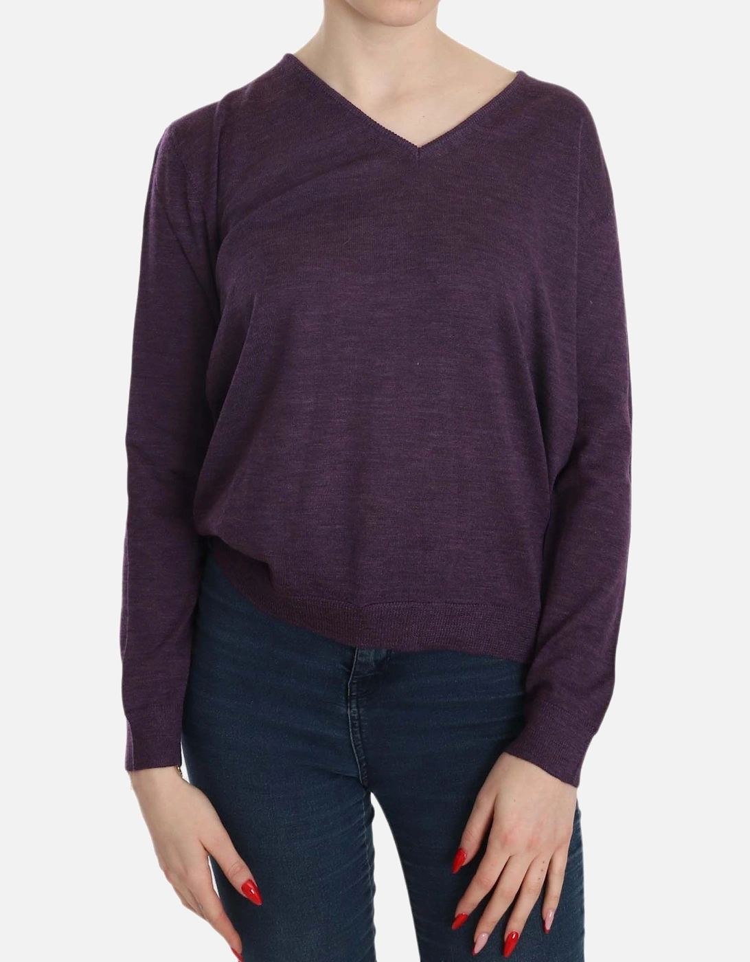 Pullover Sweater Long Sleeve VNeck Women - Purple T-Shirts, 6 of 5