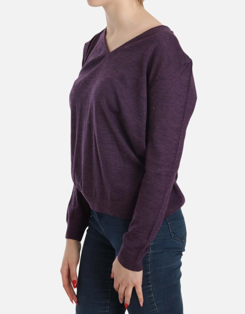 Pullover Sweater Long Sleeve VNeck Women - Purple T-Shirts