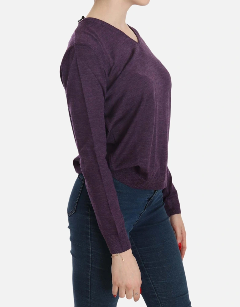 Pullover Sweater Long Sleeve VNeck Women - Purple T-Shirts
