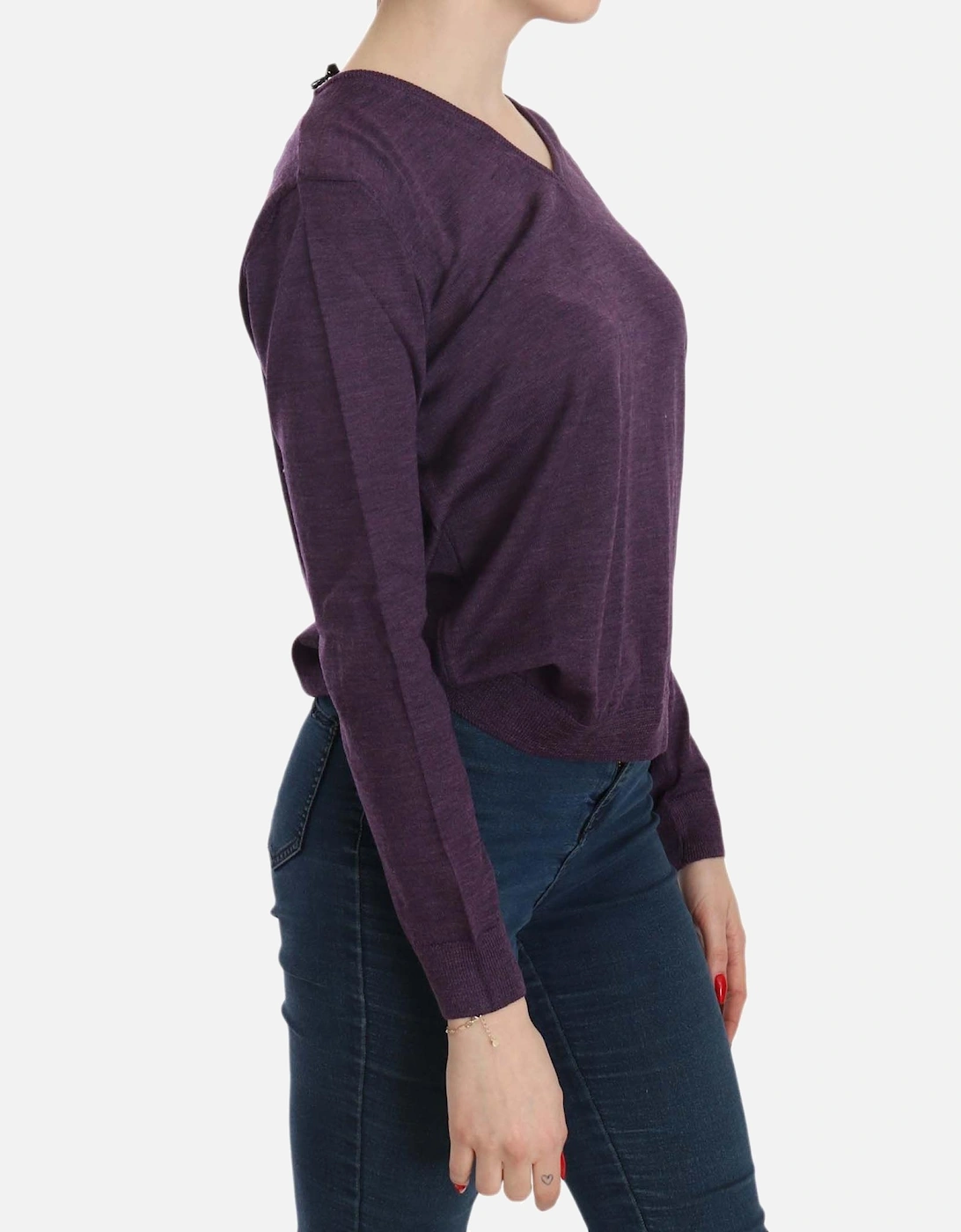 Pullover Sweater Long Sleeve VNeck Women - Purple T-Shirts