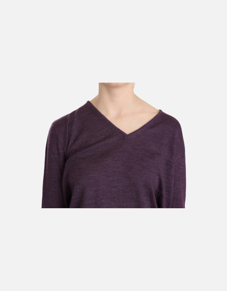 Pullover Sweater Long Sleeve VNeck Women - Purple T-Shirts