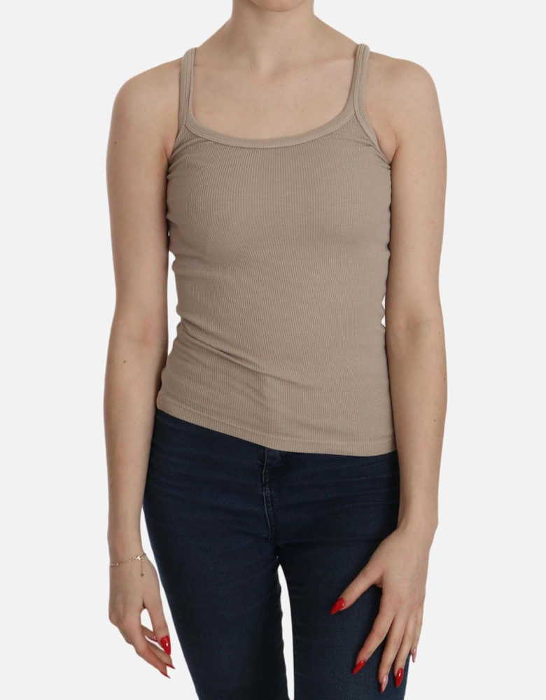 Ribbed Tank Top Scoop Neck Slim Fit Women - Brown T-Shirts