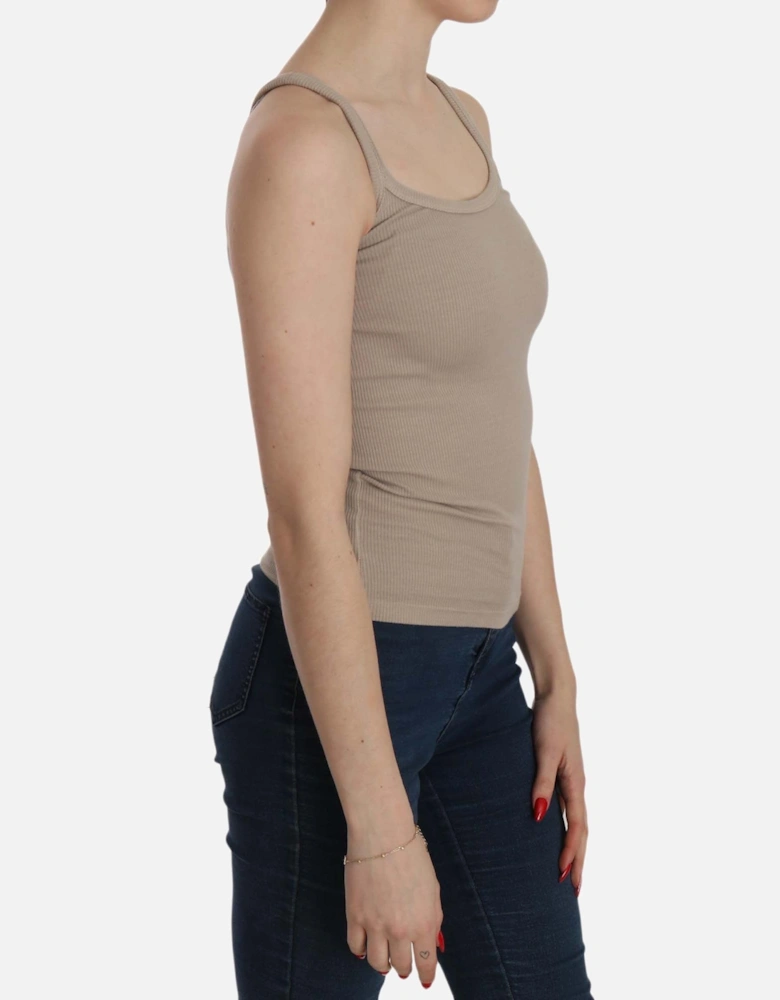 Ribbed Tank Top Scoop Neck Slim Fit Women - Brown T-Shirts