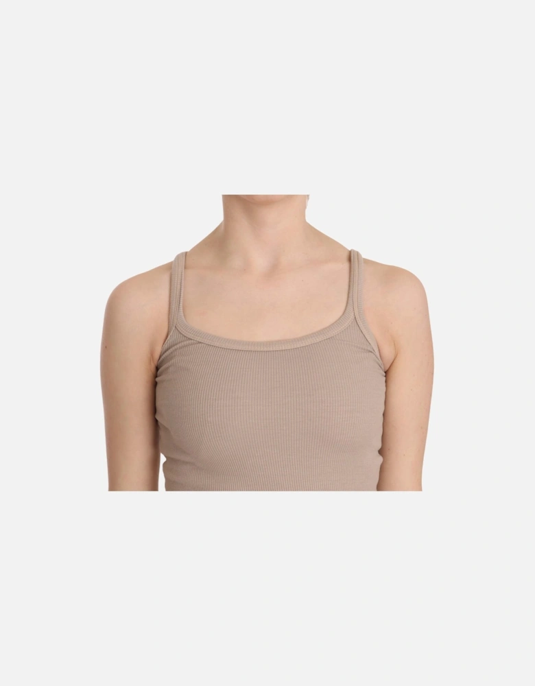 Ribbed Tank Top Scoop Neck Slim Fit Women - Brown T-Shirts