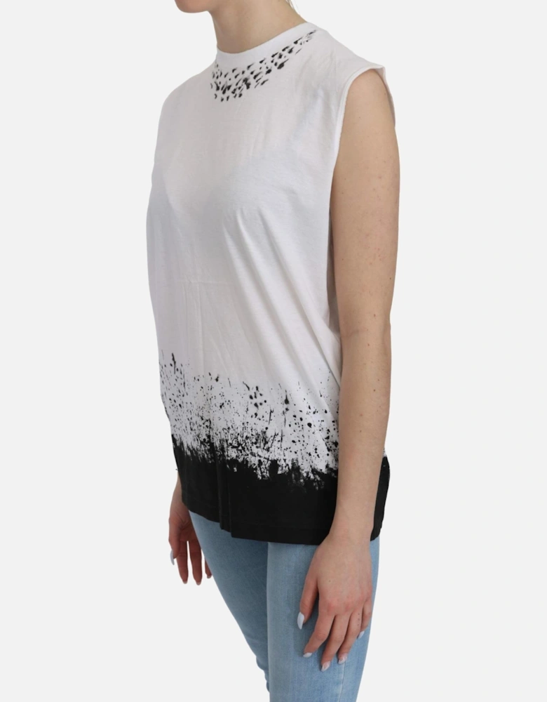 TShirt Splatter Print Sleeveless Top Women - White T-Shirts
