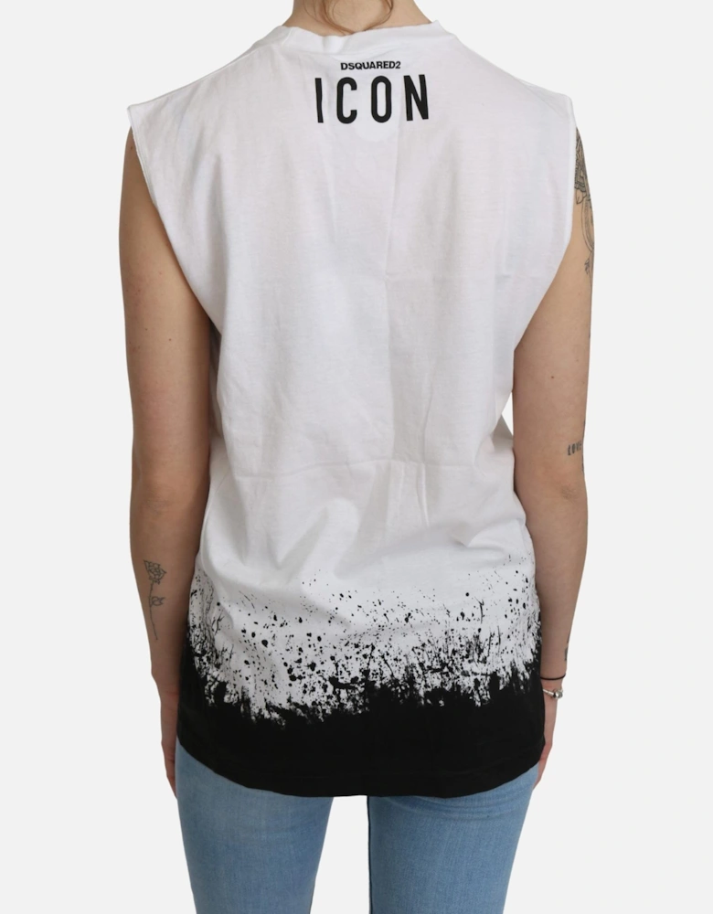 TShirt Splatter Print Sleeveless Top Women - White T-Shirts