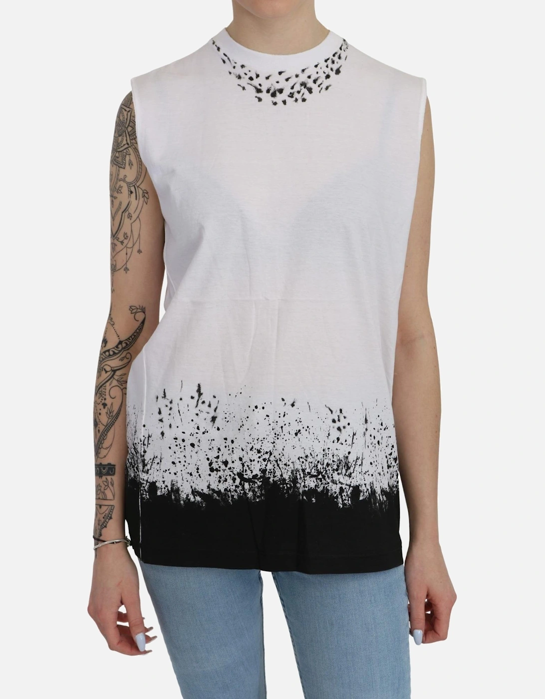 TShirt Splatter Print Sleeveless Top Women - White T-Shirts, 5 of 4