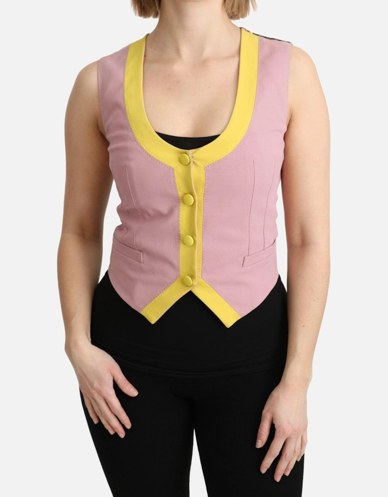 Sleeveless U-Neck Vest Waistcoat with Button Closure Women - Pink