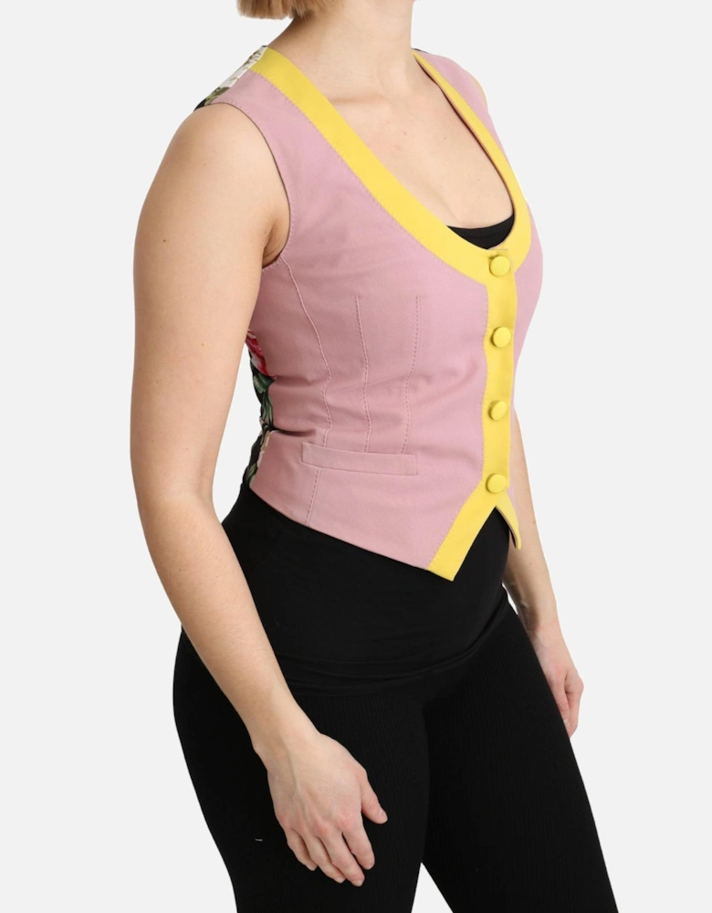 Sleeveless U-Neck Vest Waistcoat with Button Closure Women - Pink