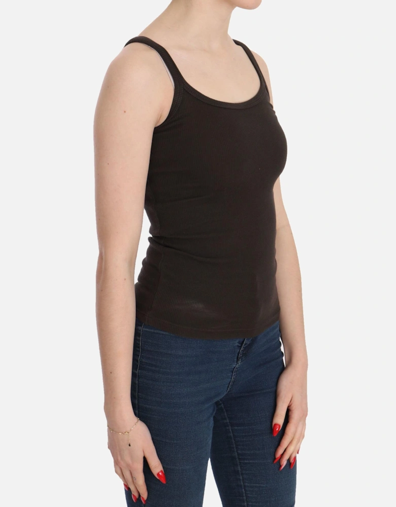 Ribbed Scoop Neck Tank Top Sleeveless Women - Brown T-Shirts