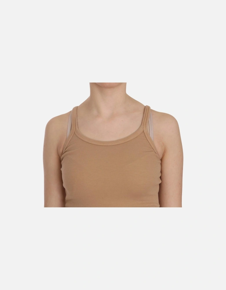 Ribbed Knit Tank Top Sleeveless Women - Beige T-Shirts