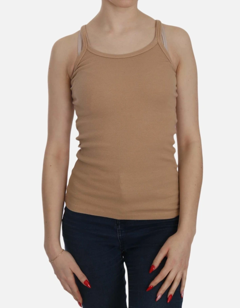 Ribbed Knit Tank Top Sleeveless Women - Beige T-Shirts