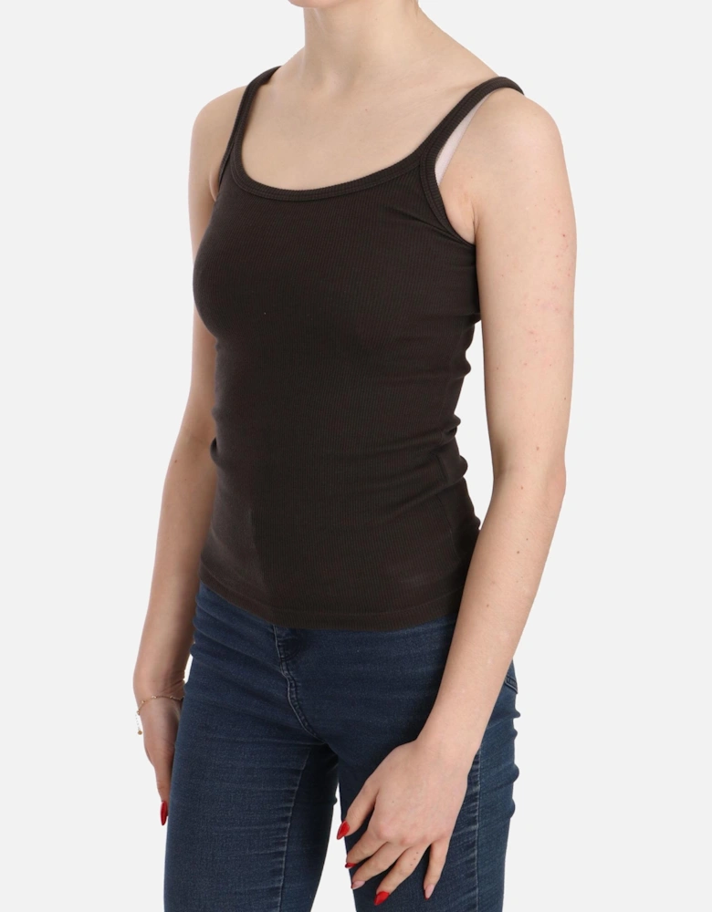 Ribbed Scoop Neck Tank Top Sleeveless Women - Brown T-Shirts