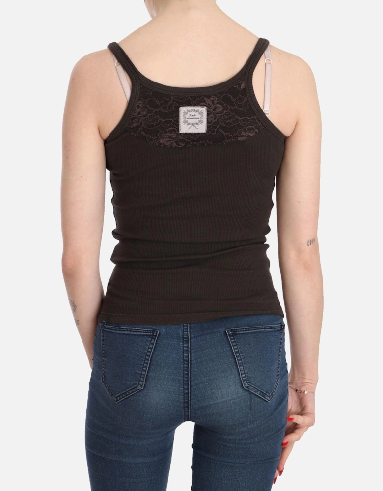 Ribbed Scoop Neck Tank Top Sleeveless Women - Brown T-Shirts