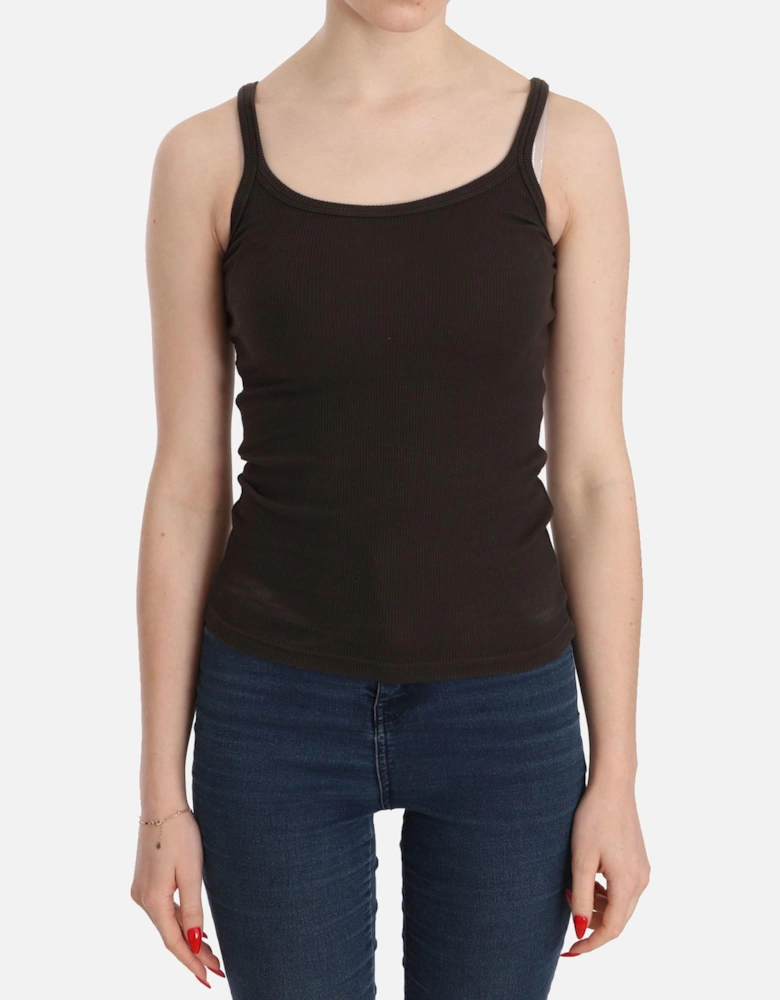 Ribbed Scoop Neck Tank Top Sleeveless Women - Brown T-Shirts
