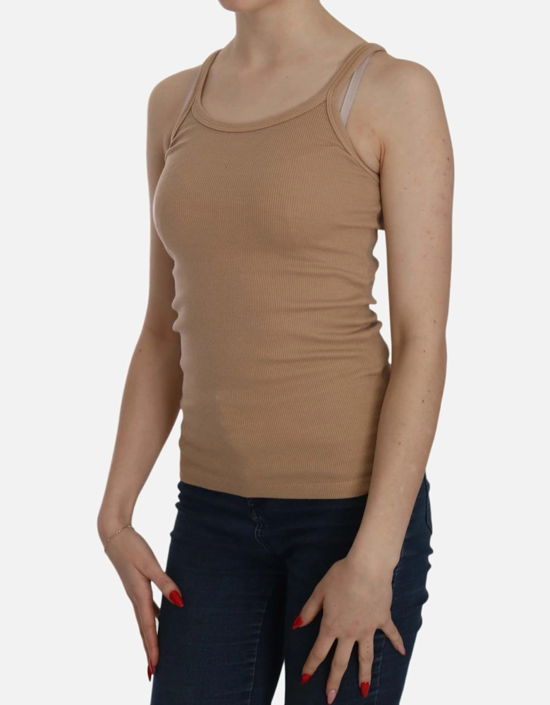 Ribbed Knit Tank Top Sleeveless Women - Beige T-Shirts