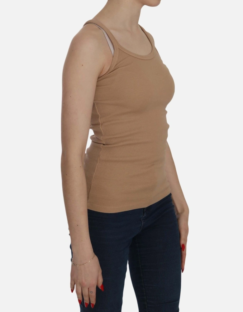 Ribbed Knit Tank Top Sleeveless Women - Beige T-Shirts