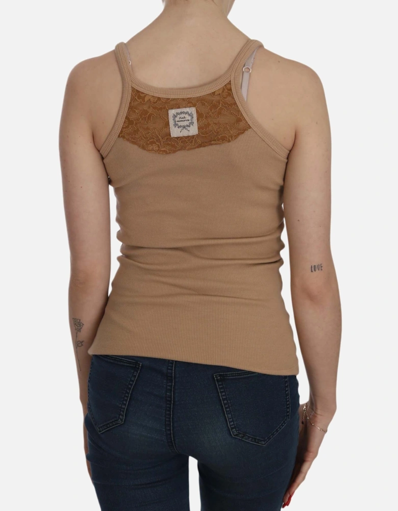 Ribbed Knit Tank Top Sleeveless Women - Beige T-Shirts