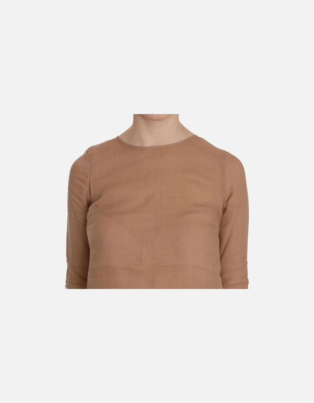 3/4 Sleeve Crewneck Shift Mini Dress Women - Brown Dresses