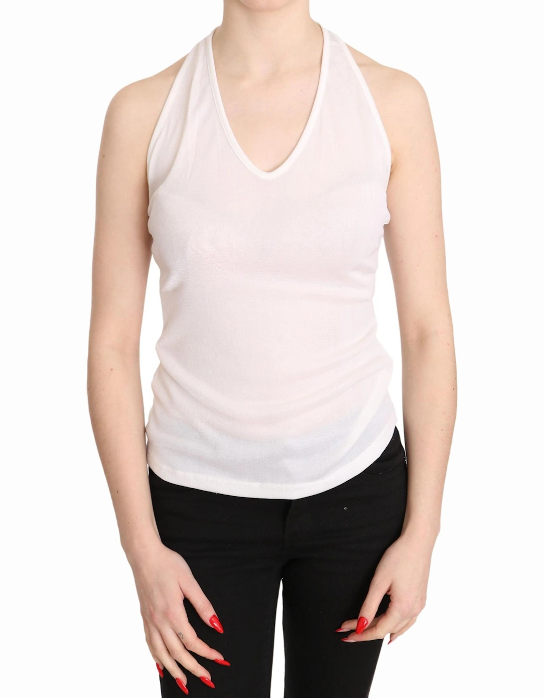 Halter Neck Sleeveless Top Women - White T-Shirts, 6 of 5