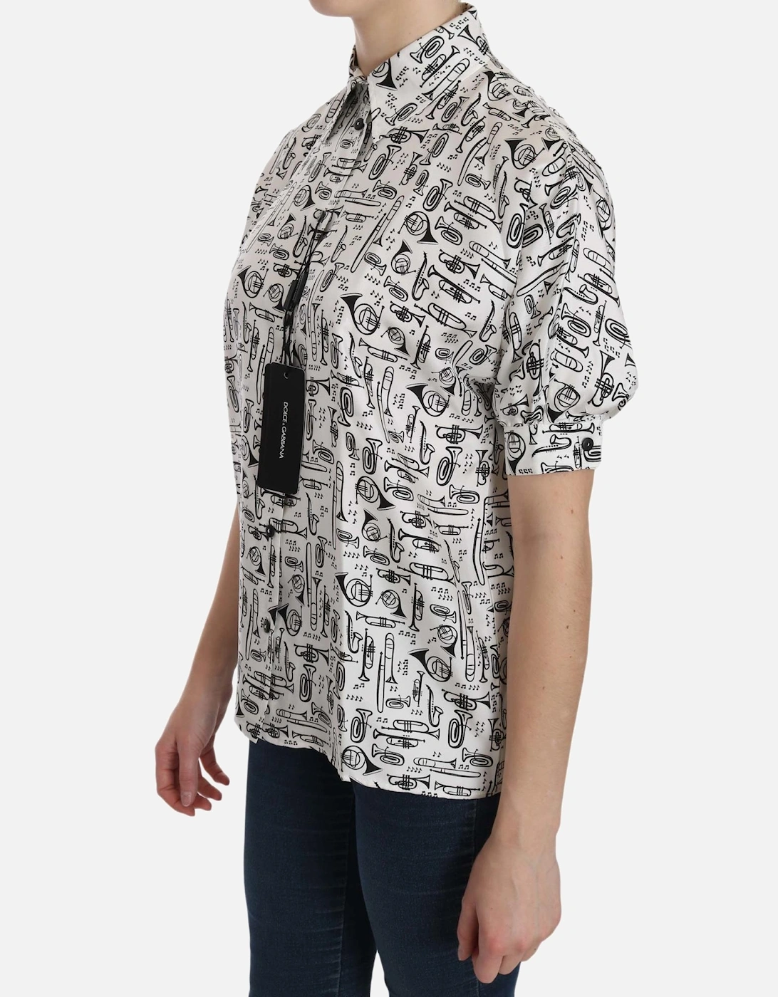 Dolce Gabbana Musical Print Silk Blouse Women - White Shirts