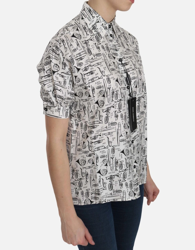 Dolce Gabbana Musical Print Silk Blouse Women - White Shirts
