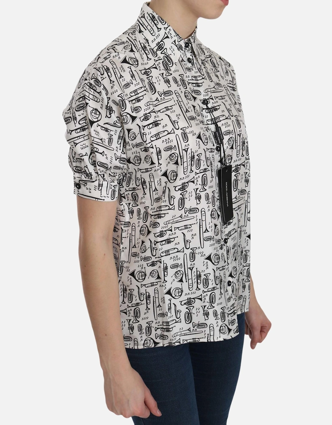 Dolce Gabbana Musical Print Silk Blouse Women - White Shirts