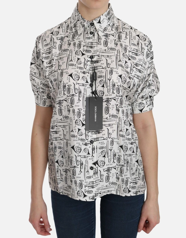 Dolce Gabbana Musical Print Silk Blouse Women - White Shirts