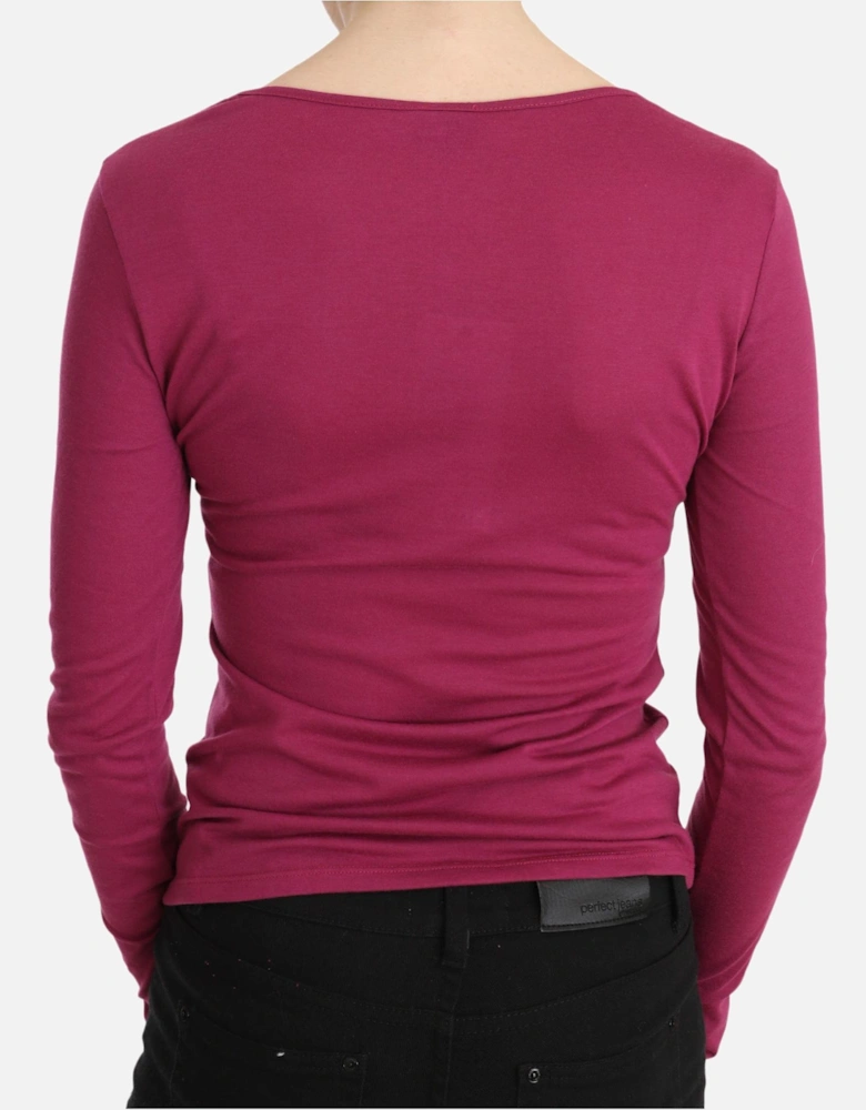 Long Sleeve Scoop Neck Tee Rhinestone Detail Women - Pink T-Shirts