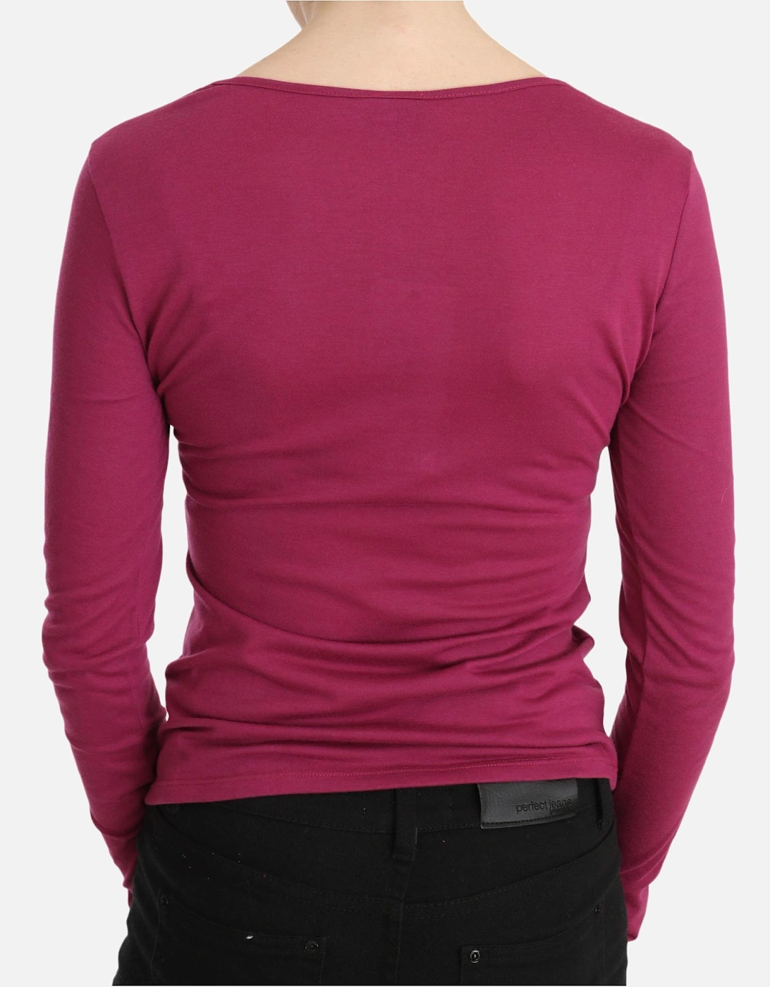 Long Sleeve Scoop Neck Tee Rhinestone Detail Women - Pink T-Shirts