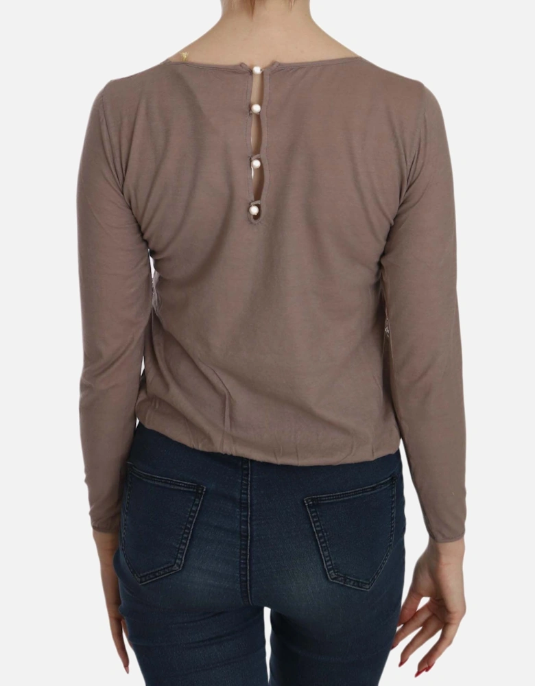 Lace Overlay Long Sleeve Top Women - Brown T-Shirts