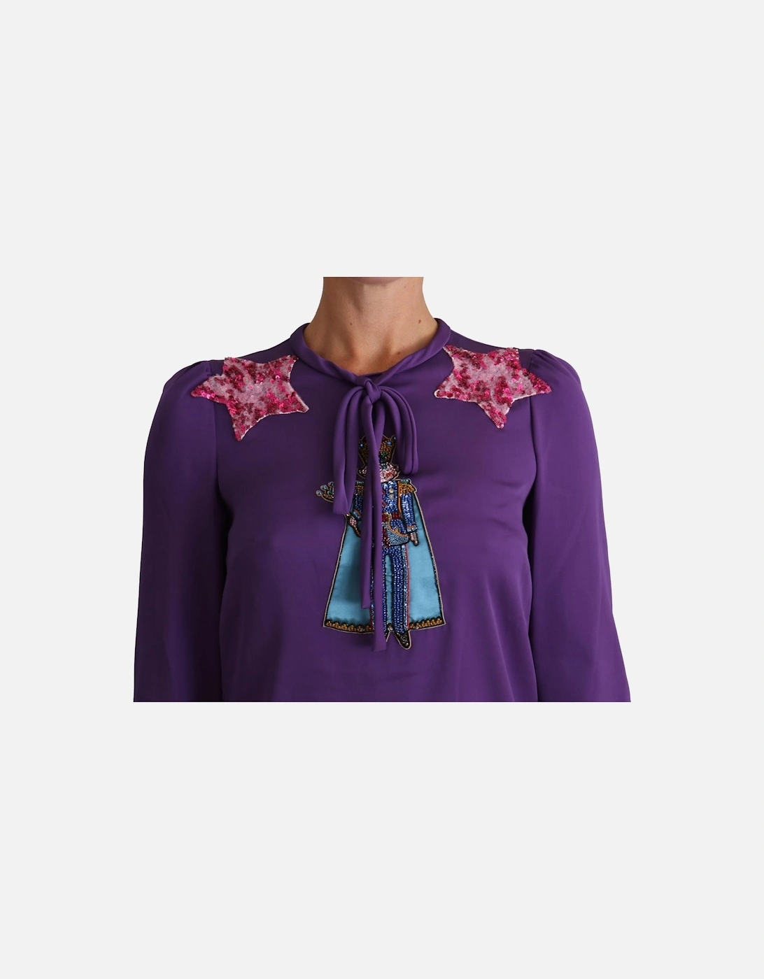 Silk Blouse with Multicolor Crystals Women - Purple T-Shirts