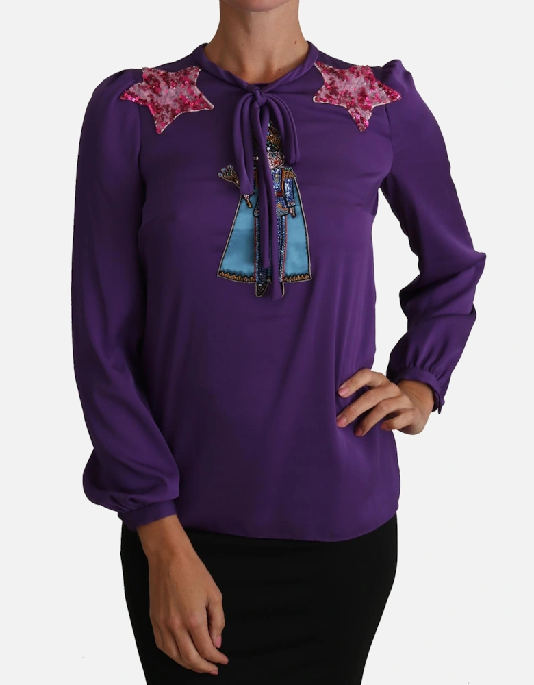 Silk Blouse with Multicolor Crystals Women - Purple T-Shirts