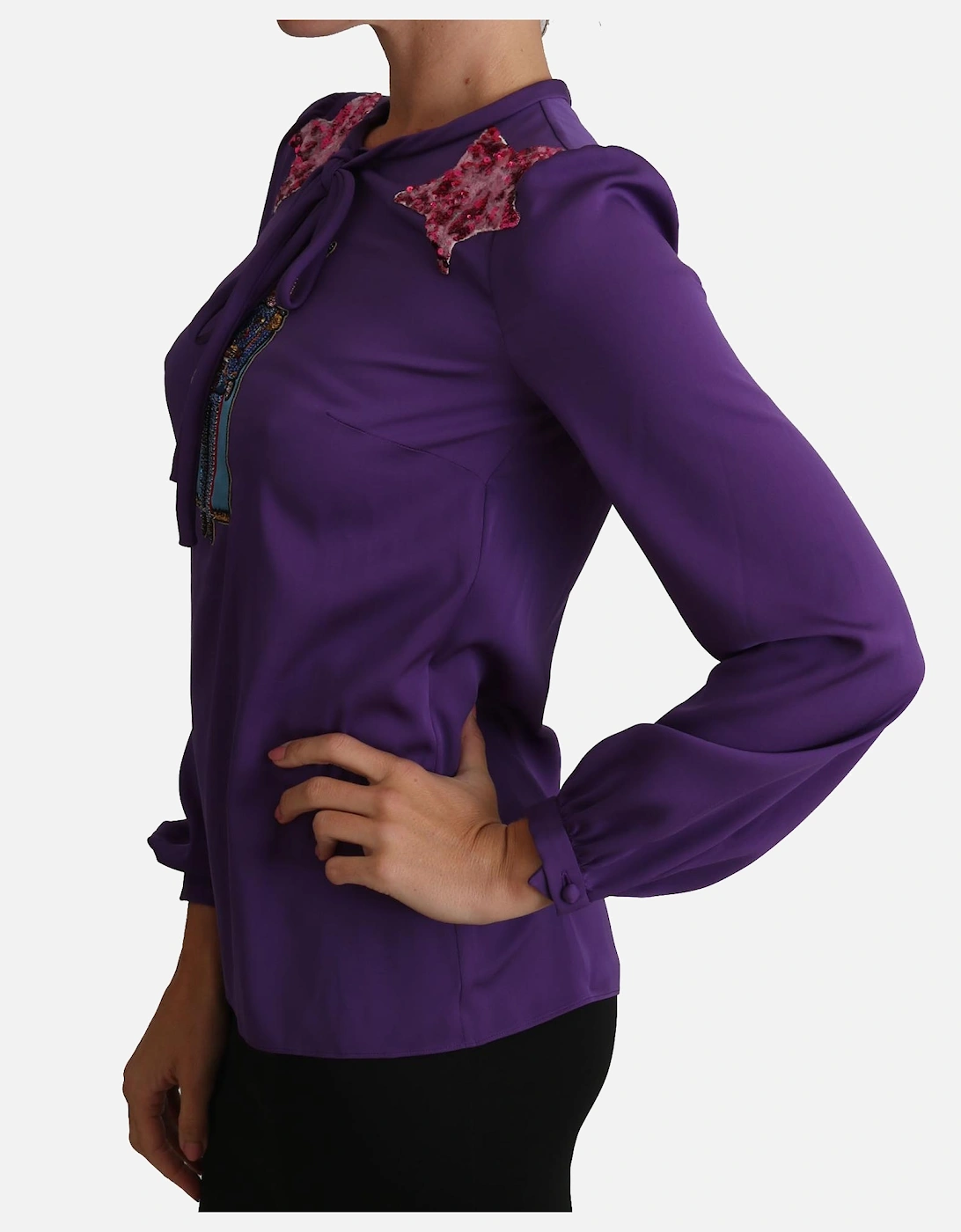 Silk Blouse with Multicolor Crystals Women - Purple T-Shirts