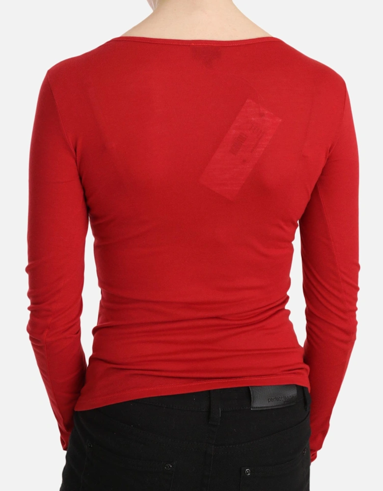 Long Sleeve Scoop Neck Top TSH3414 Women - Red T-Shirts