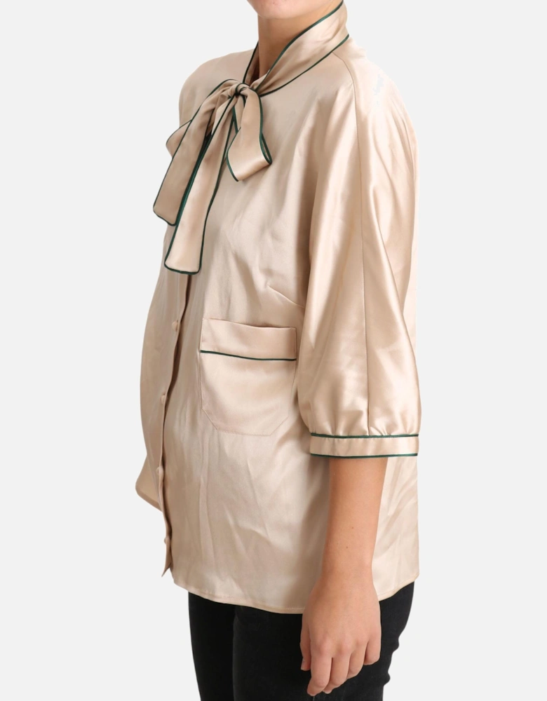 Dolce Gabbana Silk Blouse Bow Tie Neck 34 Sleeves Women - Beige