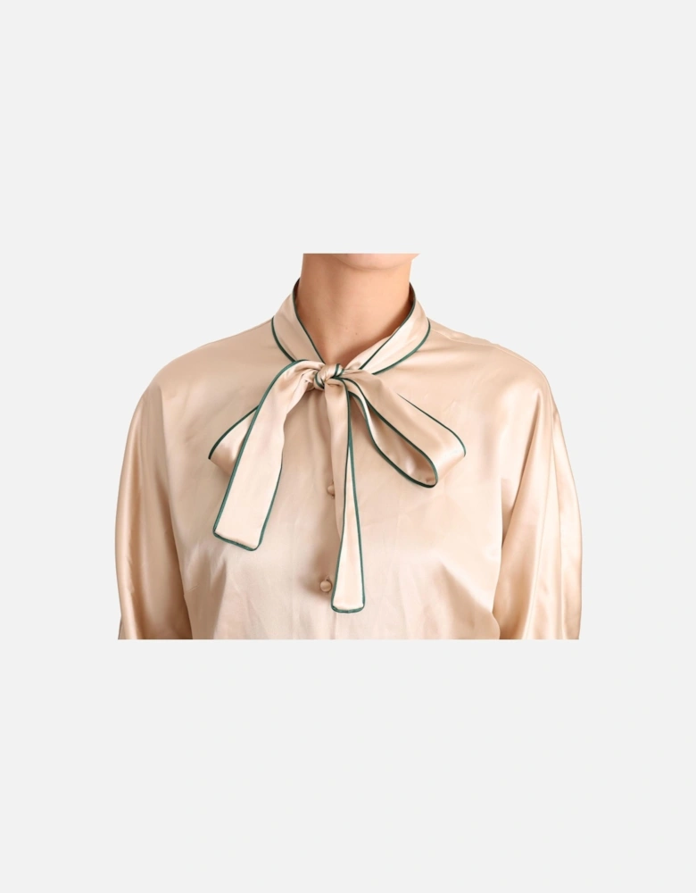 Dolce Gabbana Silk Blouse Bow Tie Neck 34 Sleeves Women - Beige