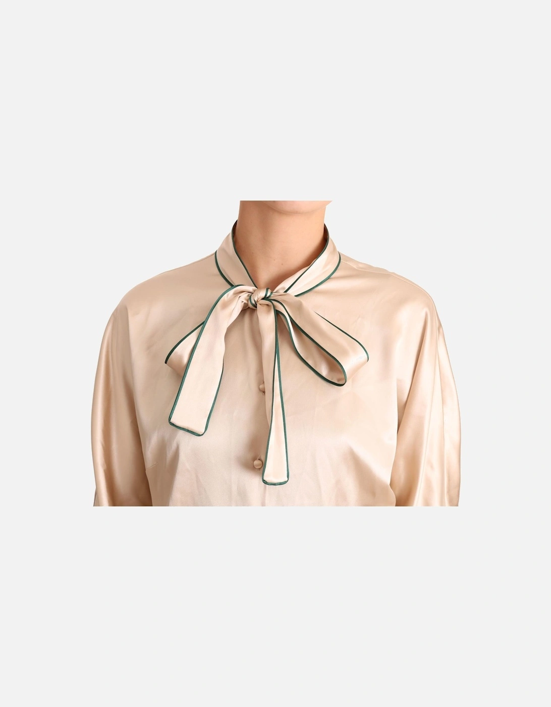 Dolce Gabbana Silk Blouse Bow Tie Neck 34 Sleeves Women - Beige