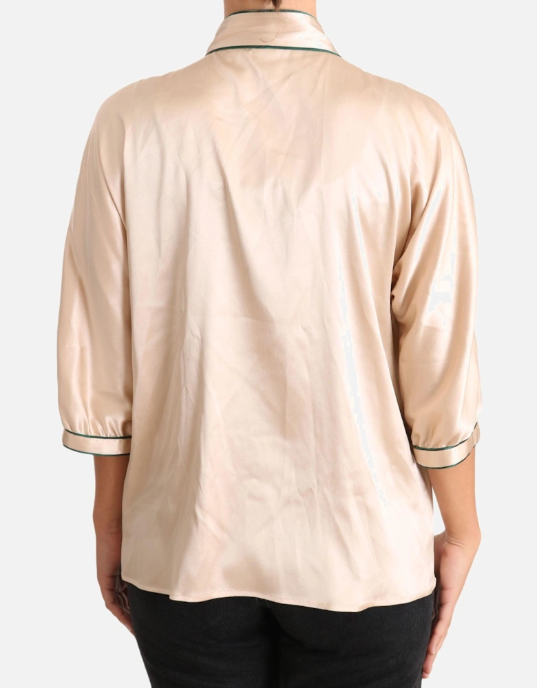 Dolce Gabbana Silk Blouse Bow Tie Neck 34 Sleeves Women - Beige